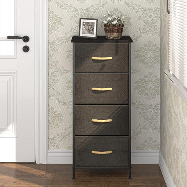 Tallboy Chest of 4 Drawers Black Fabric Storage Tower Bedroom Dresser